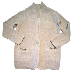 J. Crew Cocoon sweater-blazer in mushroom gold details wool/alpaca equestrian